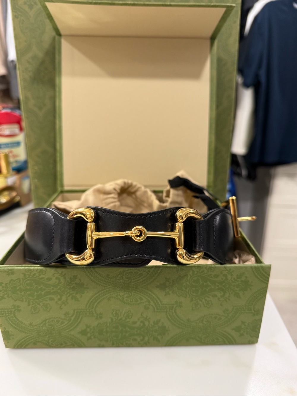 Gucci Horsebit Black Leather Belt with Gold Hardware